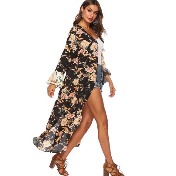 ⭐NEW, CHIC**- Floral Long Sleeve Side Slit Kimono | OFFERS WELCOME! - Picture 4 of 7